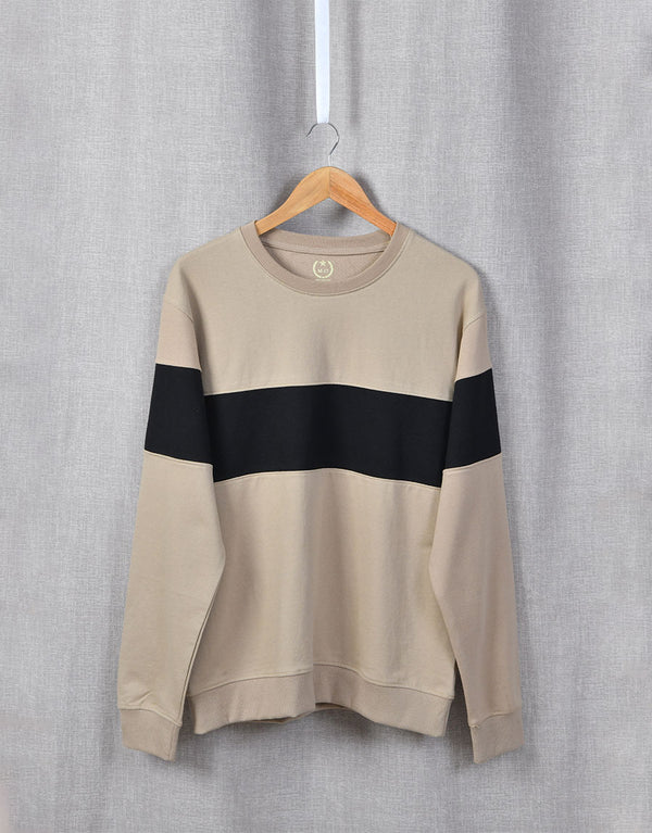 Men's Fleece Round Neck Panel Sweatshirt-Skin