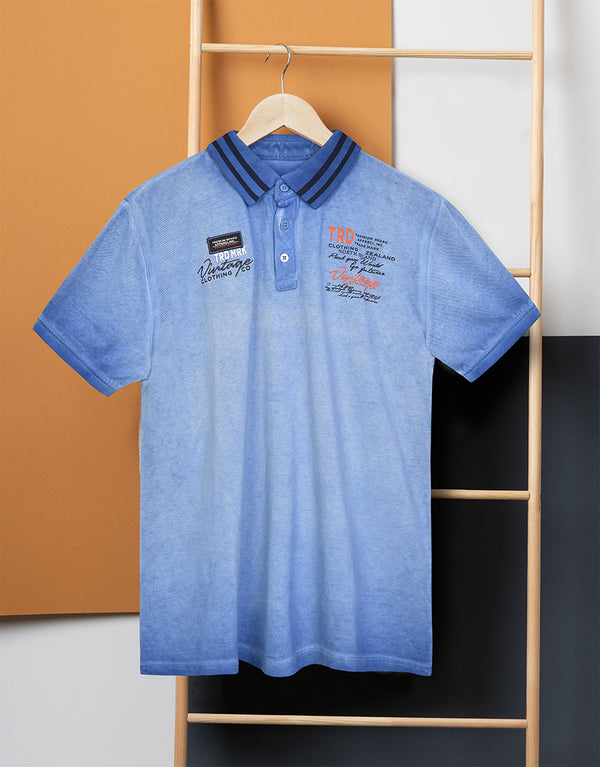 M-17 Men's Zealand Printed Polo Shirt-Blue Wash