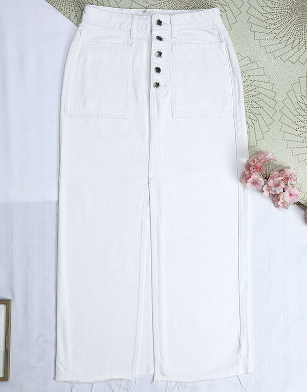Ladies Denim Long Skirt-White