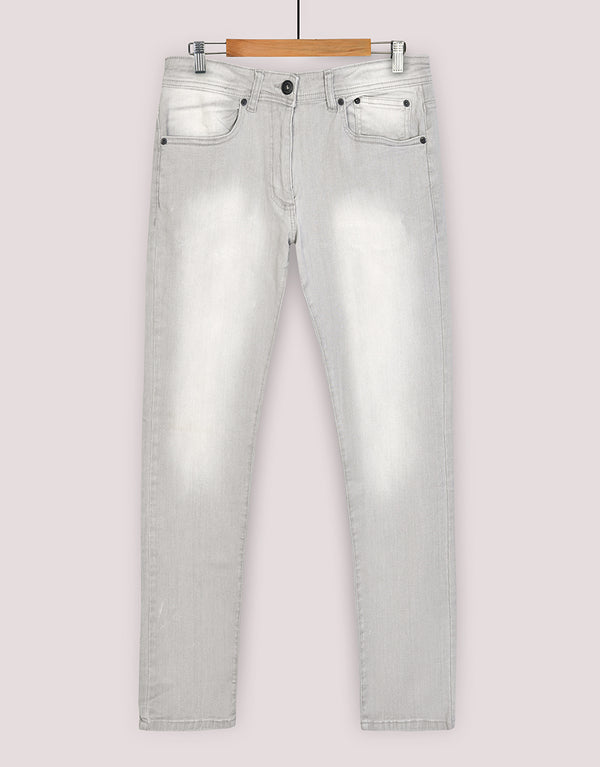 Men's High-Rise Acid Wash Straight Fit Denim Jeans - Light Grey