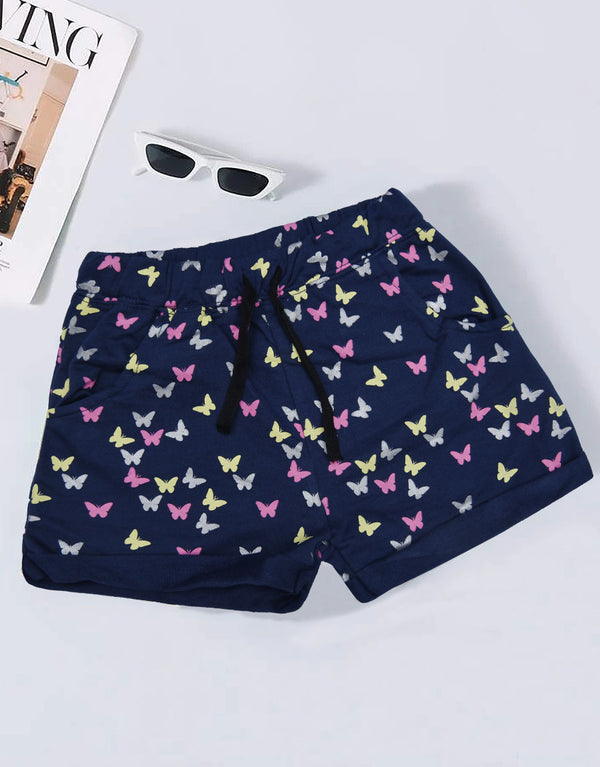 Kid's Multicoloured Butterfly Printed Short -Navy