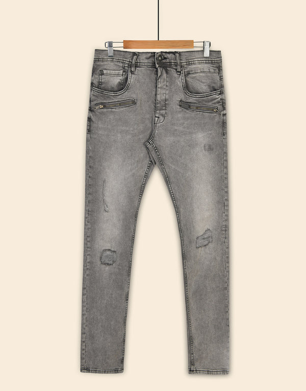 Men's Grey Wash Straight Fit Denim Jeans - GRAPHITE