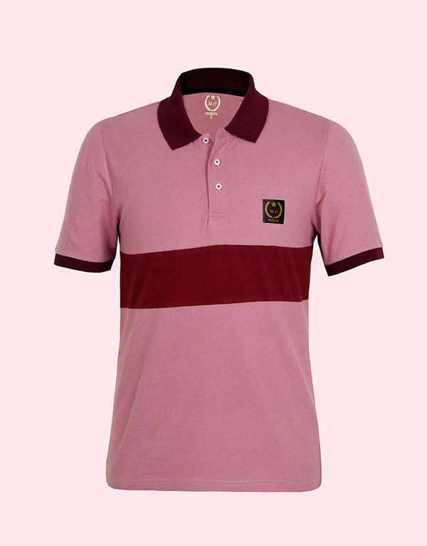 Men Front Maroon Panel Short Sleeve Polo Shirt-Mauve