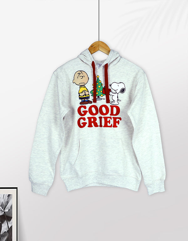Men's Good Grief Printed Fleece Hoodie Without Drawcord -Heather Grey