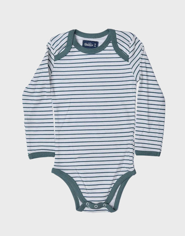 Cartoon Print Long Sleeve Baby Rompers-Green Stripe