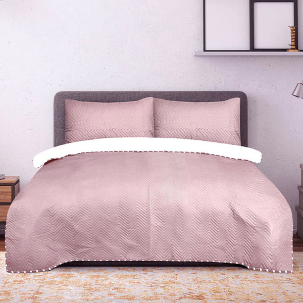 3 Pc Bed Spread Plain Dyed-Peach