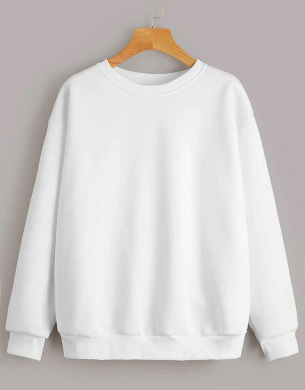 Jia Women'S Solid Terry Sweat Shirt-Off White