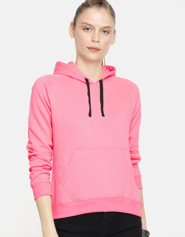 Ladies Basic Solid Fleece Hoodie-Pink