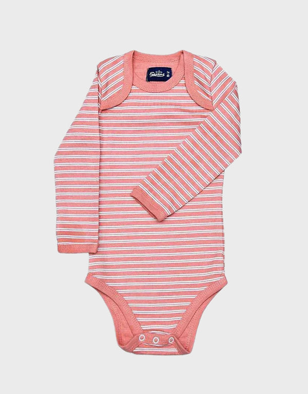 Pink Stripe Long Sleeve Baby Rompers 100% cotton rib