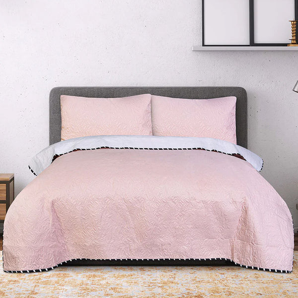3 Pc Bed Spread Plain Dyed-Light Pink