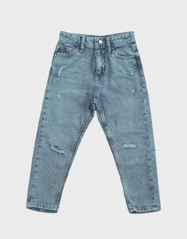 Boy's Slim Fit Straight Ripped Jeans-Blue
