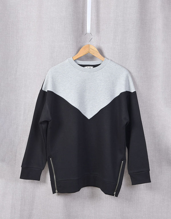 Ladies Fleece Sweatshirt, Black-Grey