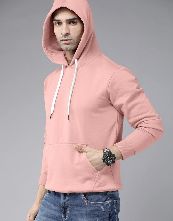 YC Men's Solid Fleece Hoodie-Peach