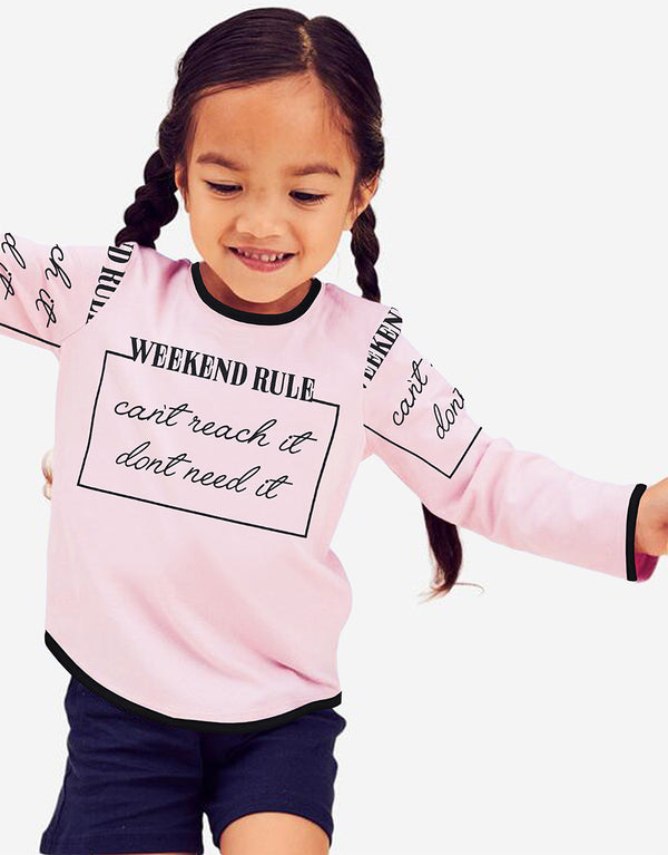 Kid's Printed Sweat Shirt- Light Pink