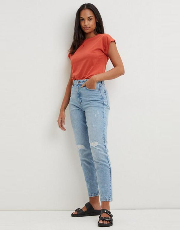 Tall Women's Crew Neck Sleeveless Shirt-Rust