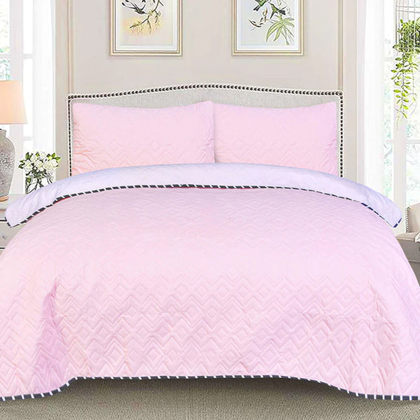 3 Pc Bed Spread Plain Dyed-Baby Pink