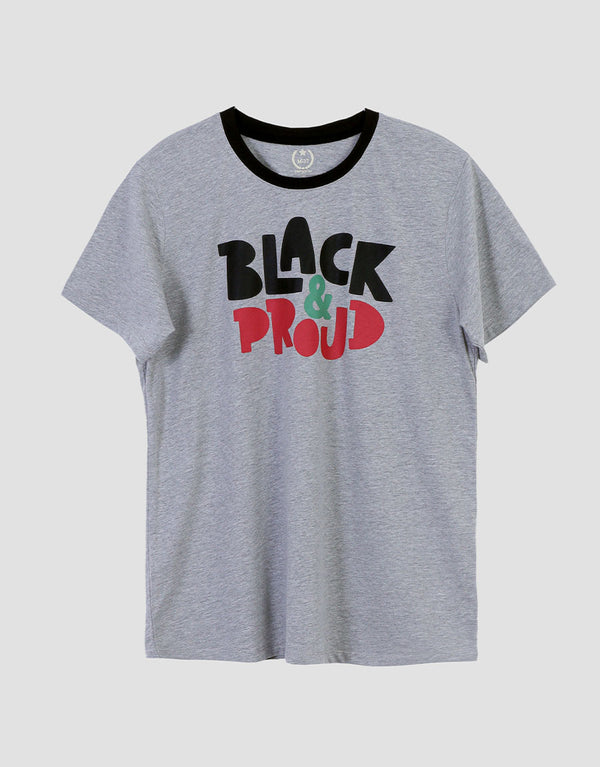 Men's Black & Proud Printed T-Shirt-Grey