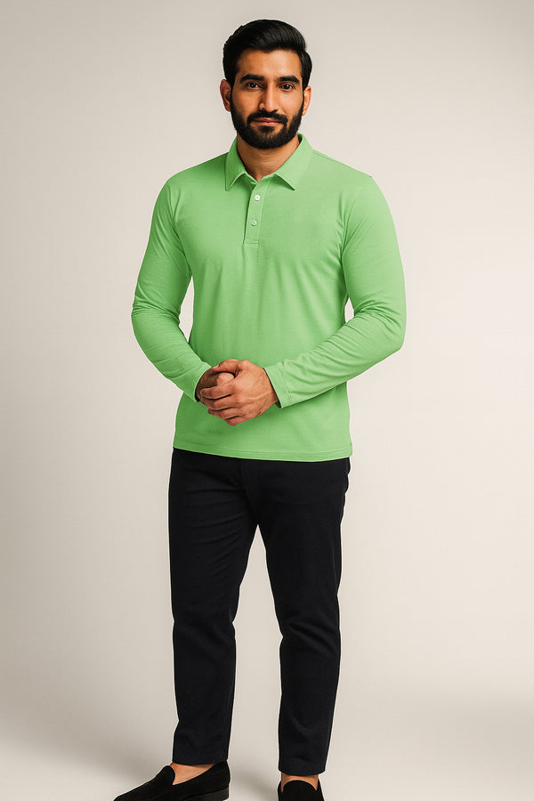 SLP Men's Waffle Knit Endurance Full Sleeves Polo Shirt-Parrot