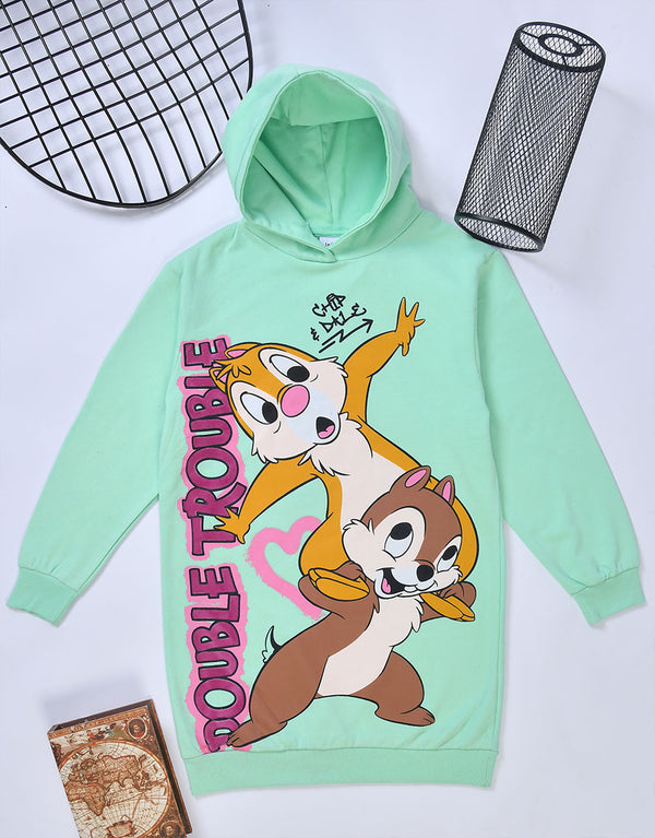 Kid's Micky Mouse Printed Fleece Hoodie - Green