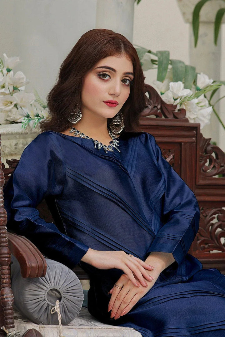 2PC Stitched Silk Shirt & Trouser Navy Blue KFS-2370 KHAS STORES 