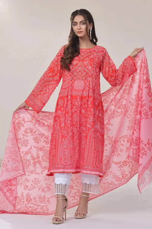 2PC Unstitched Printed Lawn Shirt and Dupatta KSD-2375 Printed KHAS STORES 