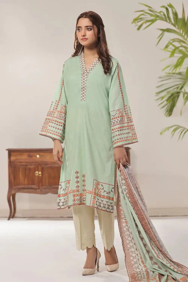 2PC Unstitched Printed Lawn Shirt and Dupatta KSD-2376 Printed KHAS STORES 