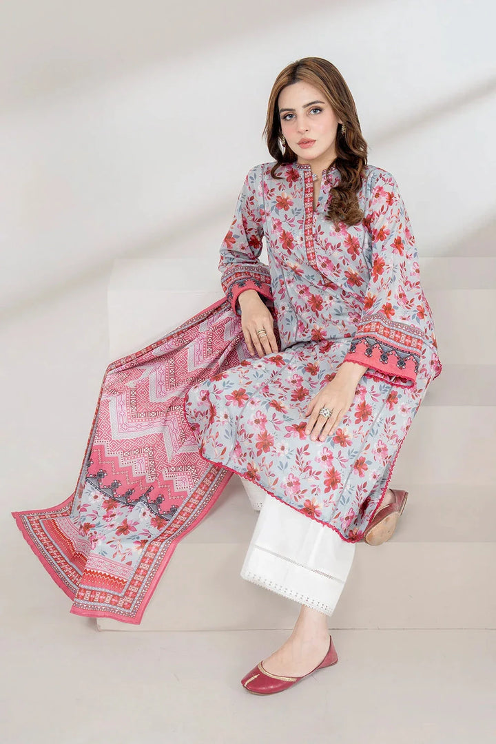 2PC Unstitched Printed Lawn Shirt and Dupatta KSD-3448 Printed KHAS STORES 