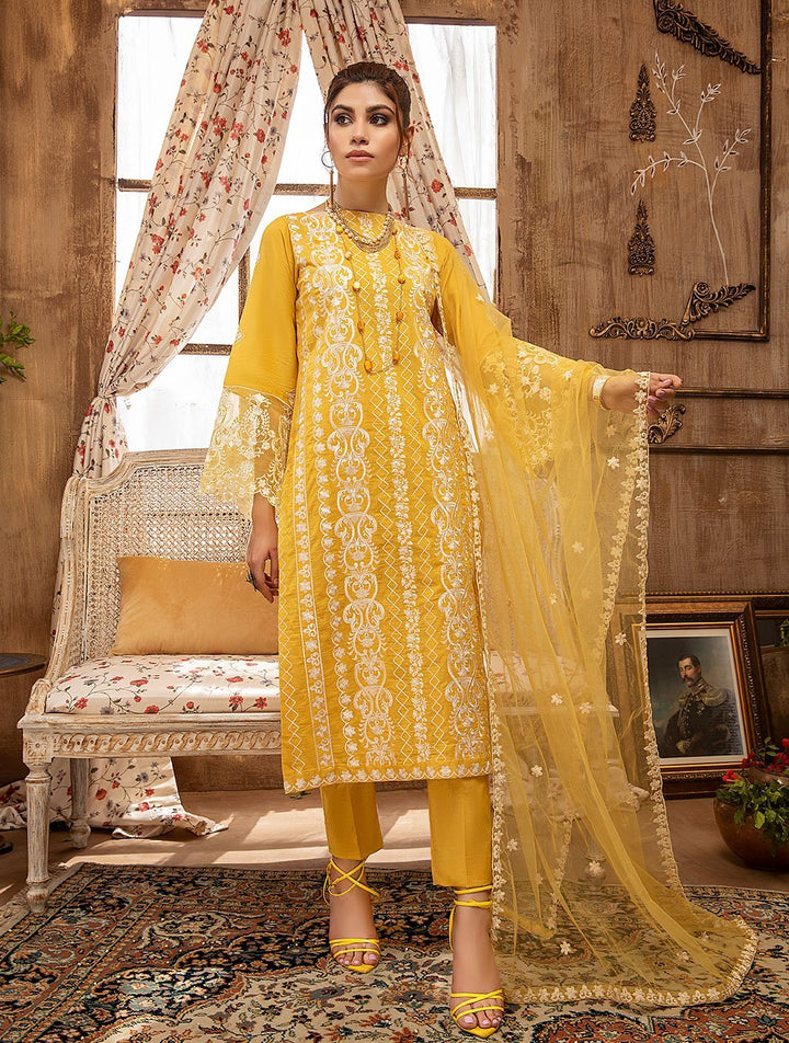 3 Piece Unstitched Embroidered Lawn Suit with Net Dupatta KNE-1161 Khas Lawn 2021 - Volume 3 FASUNSLAD 