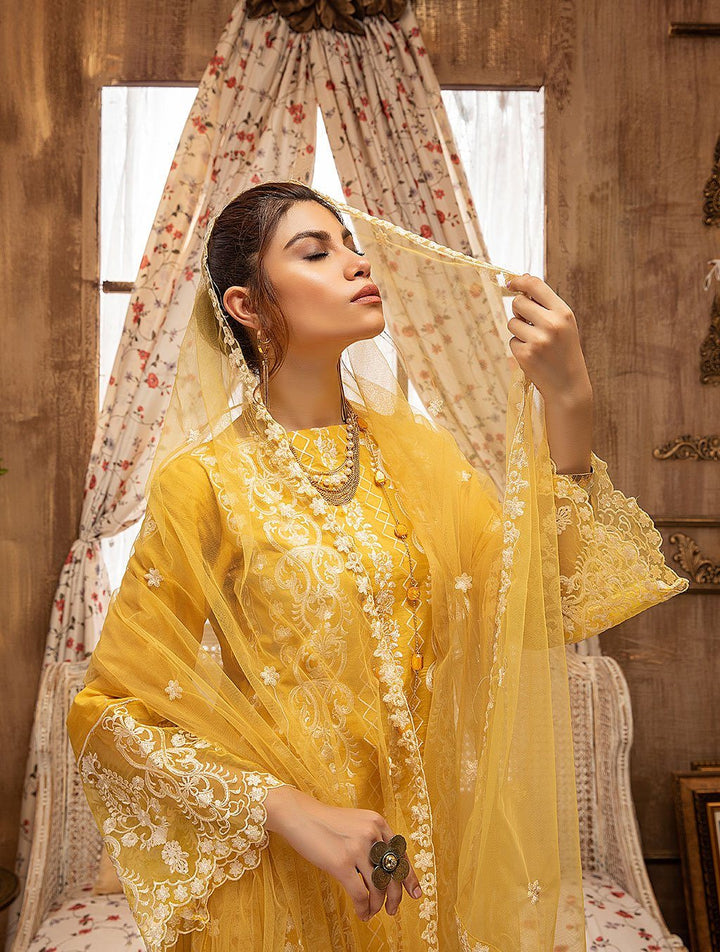3 Piece Unstitched Embroidered Lawn Suit with Net Dupatta KNE-1161 Khas Lawn 2021 - Volume 3 FASUNSLAD 