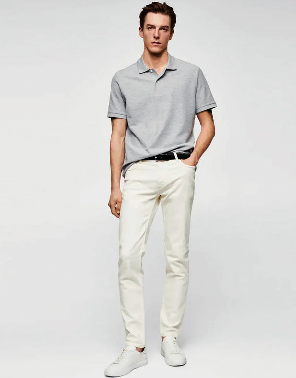 Men's Solid Basic Short Sleeve Polo Shirt-Grey