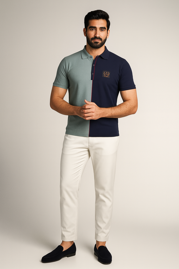 Men Light Teel Collar Short Sleeve Polo Shirt-Lite Teal/Navy