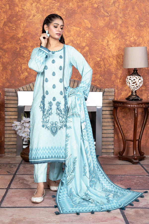 3PC Embroidered Unstitched Lawn Suit KL-3496 Embroidered KHAS STORES 