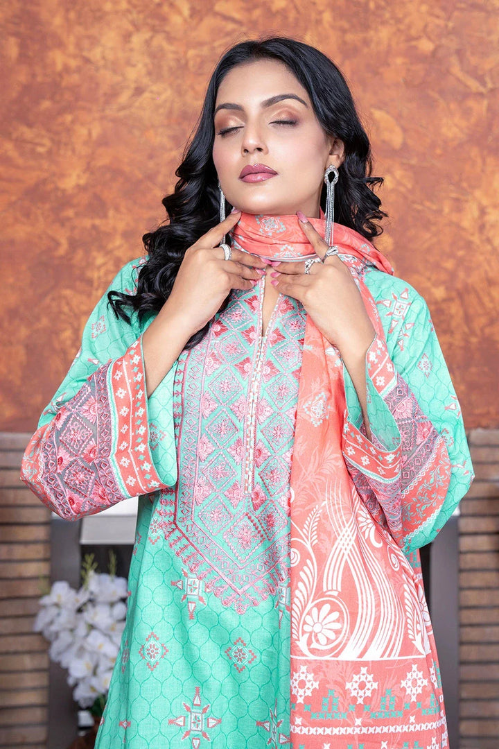 3PC Embroidered Unstitched Lawn Suit KL-3502 Embroidered KHAS STORES 