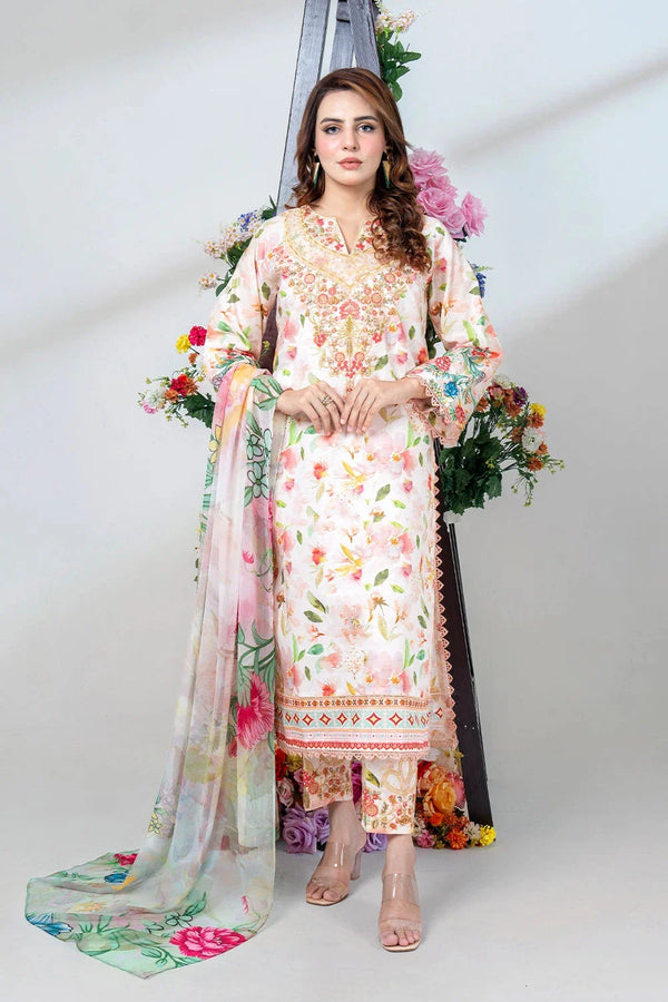 3PC Embroidered Unstitched Lawn Suit KSC-3436 Embroidered KHAS STORES 