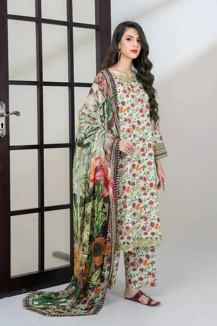 3PC Embroidered Unstitched Lawn Suit KSC-3437 Embroidered KHAS STORES 