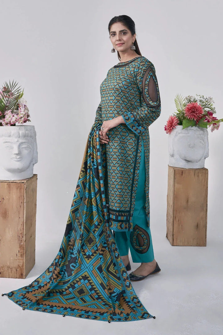 3PC Printed Unstitched Lawn Suit KLA-3043 Printed KHAS STORES 