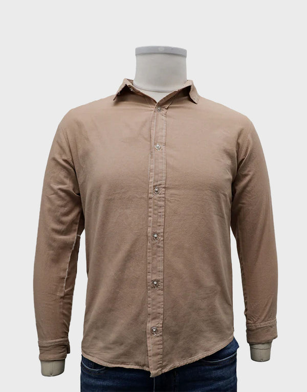 Men's Subtle Long Sleeves Dyed Casual Shirt-Camel