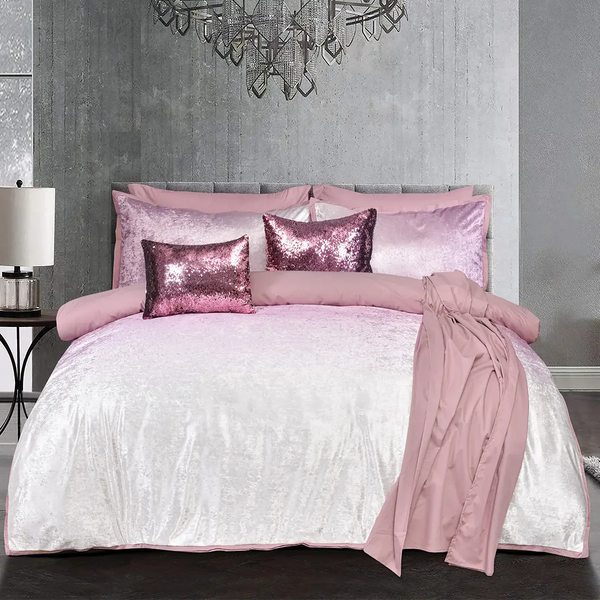8 PCS BED SET PINK VELVET - KING Luxury Bedding HOMBEDCLU 