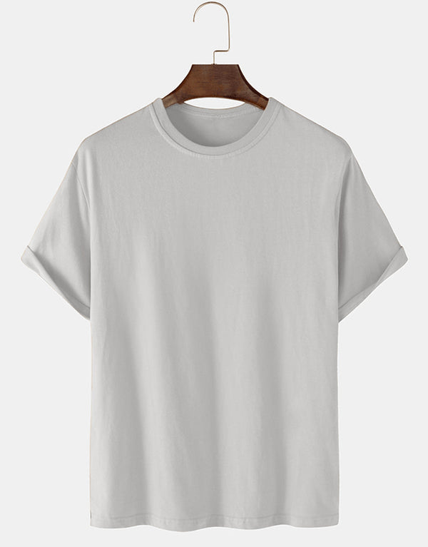 SLP Men's Plain Round Neck T-Shirt-Ash Grey