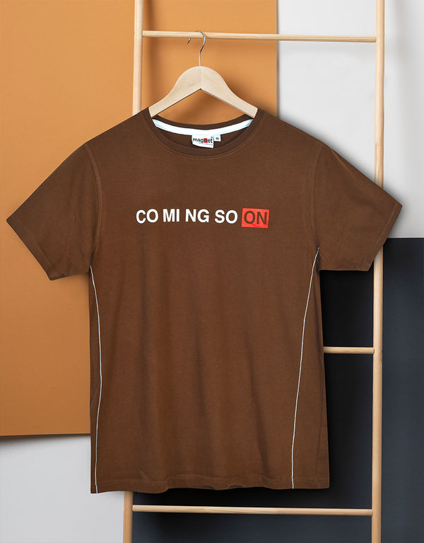MGNT Men's Coming Soon Printed T-Shirt-Brown