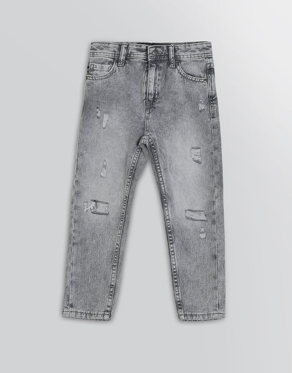 Slim Fit Ripped Style Lite Charcoal Jeans For Boy's/Girl's