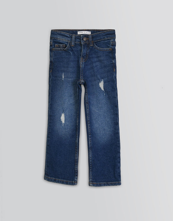 Slim Fit Ripped Style Dark Blue Jeans For Boy's/Girl's