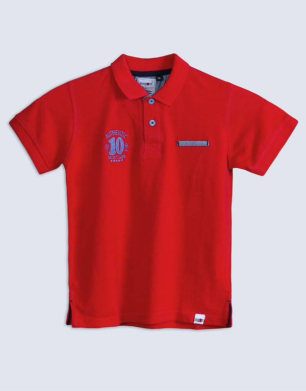 Boys Magnet Athentic 10 Short Sleeve Polo Shirt-Red