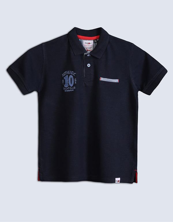 Boys Magnet Athentic 10 Short Sleeve Polo Shirt-Navy