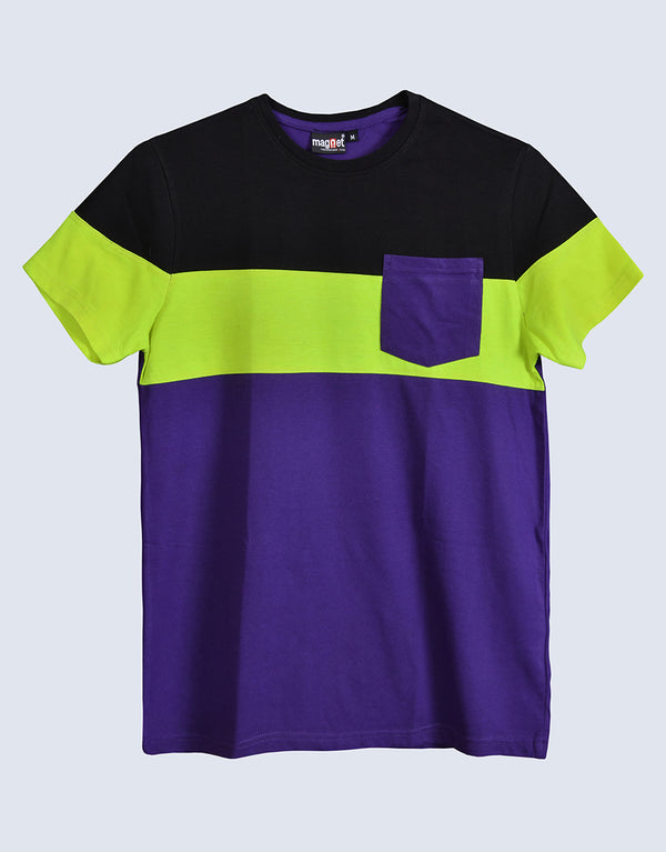 MGNT Boy's Pretty Contrast Panel T-Shirt - Black & Purple