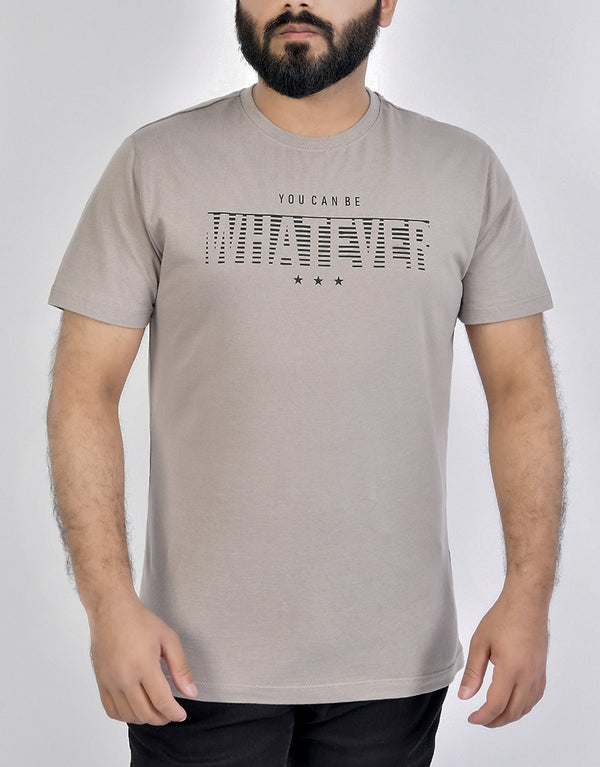 Men's Single Jersey WHATEVER Printed T.Shirt - BEIGE