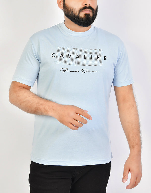 Men's Single Jersey Cavalier Printed Tee Shirt-Sky Blue