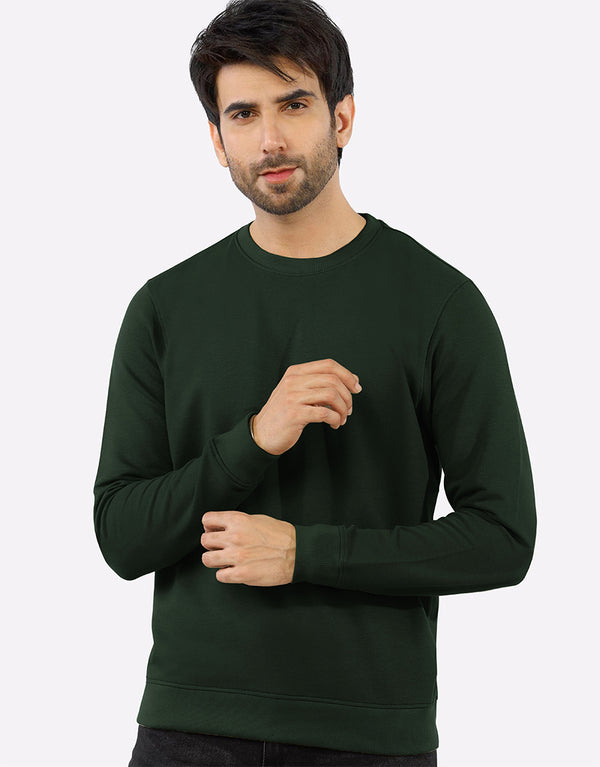 Men's Crew Neck Long Sleeve Plain Sweatshirt- Green