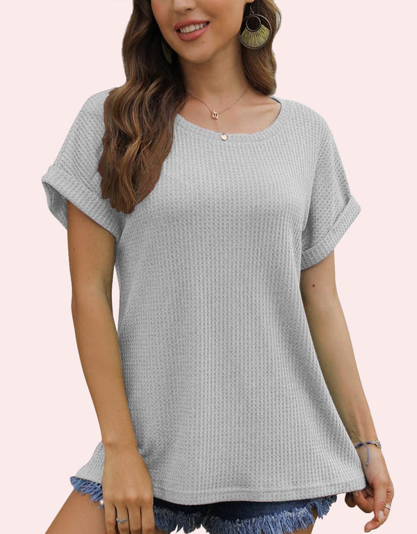 Unisex Textured Waffle Short Sleeve T-Shirt-Grey