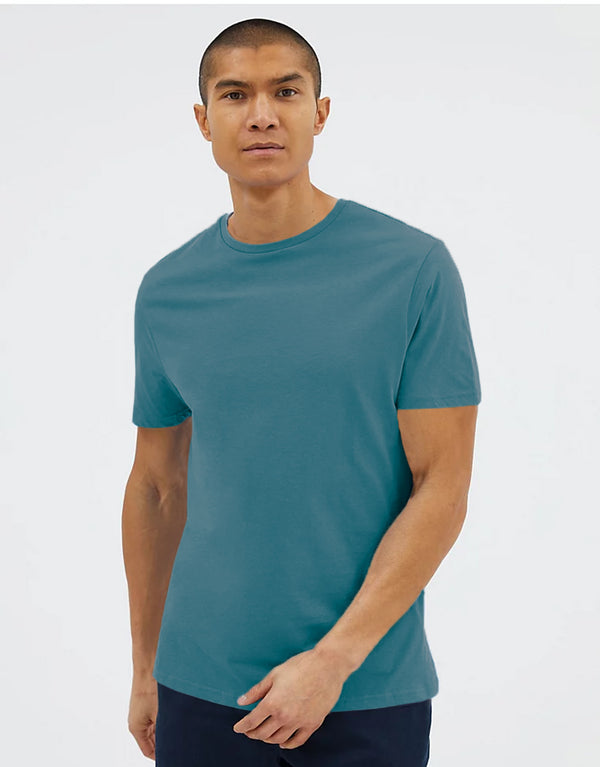 Men Plain Crew-Neck Short Sleeve Tee Shirt-Blue